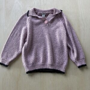 Vintage OHI Sweater Womens Medium Pink Collared Button Knit Pullover Taiwan